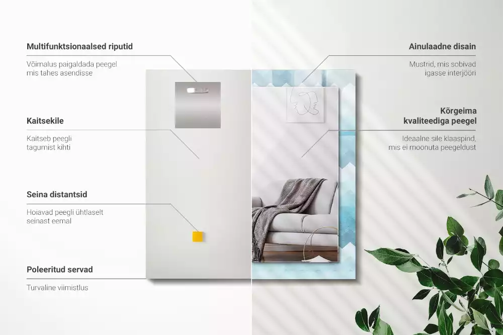 Oglindă dreptunghiulară cu ramă cu imprimeu gradient în zig-zag