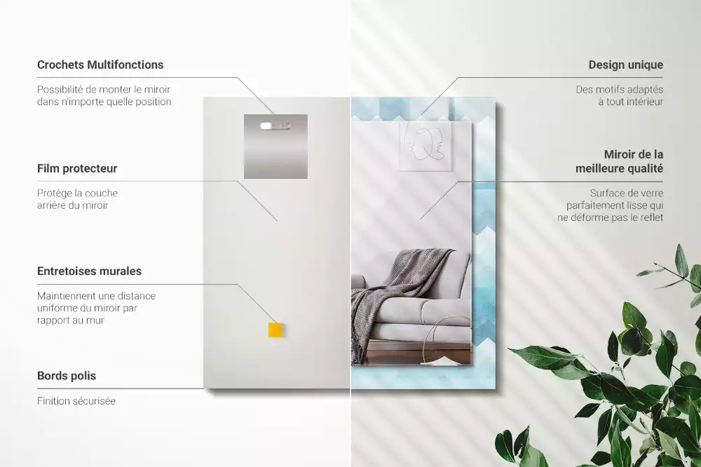 Oglindă dreptunghiulară cu ramă cu imprimeu gradient în zig-zag