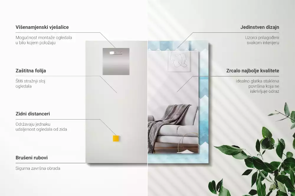 Oglindă dreptunghiulară cu ramă cu imprimeu gradient în zig-zag