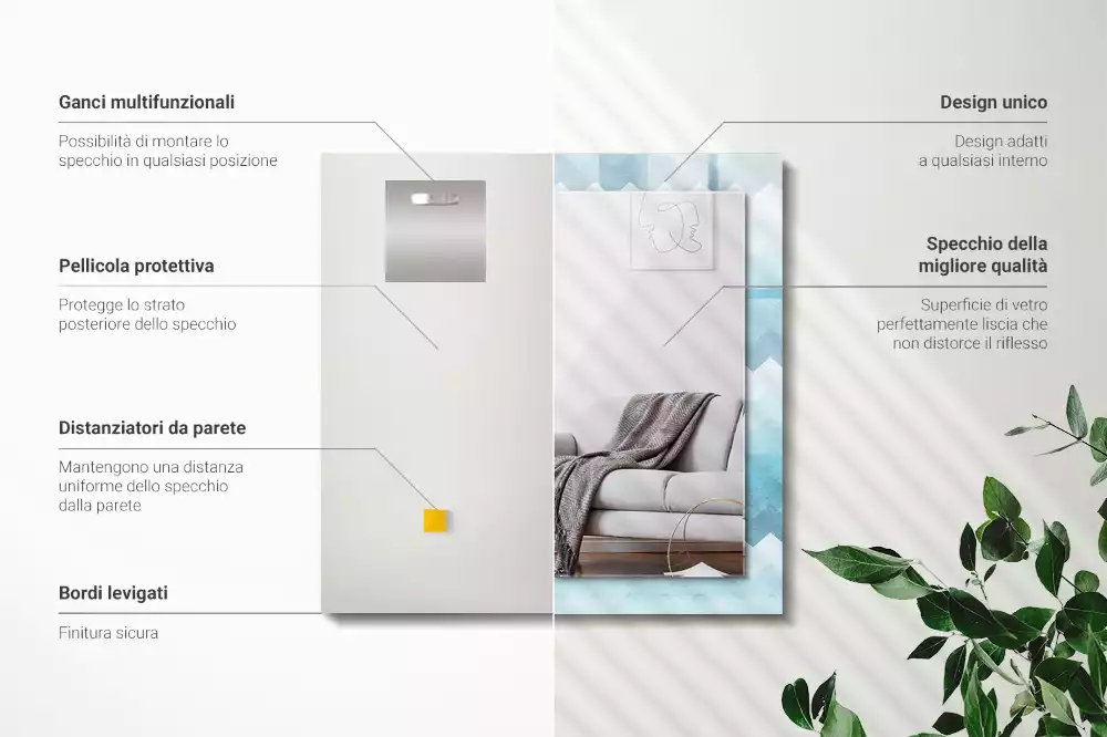 Oglindă dreptunghiulară cu ramă cu imprimeu gradient în zig-zag