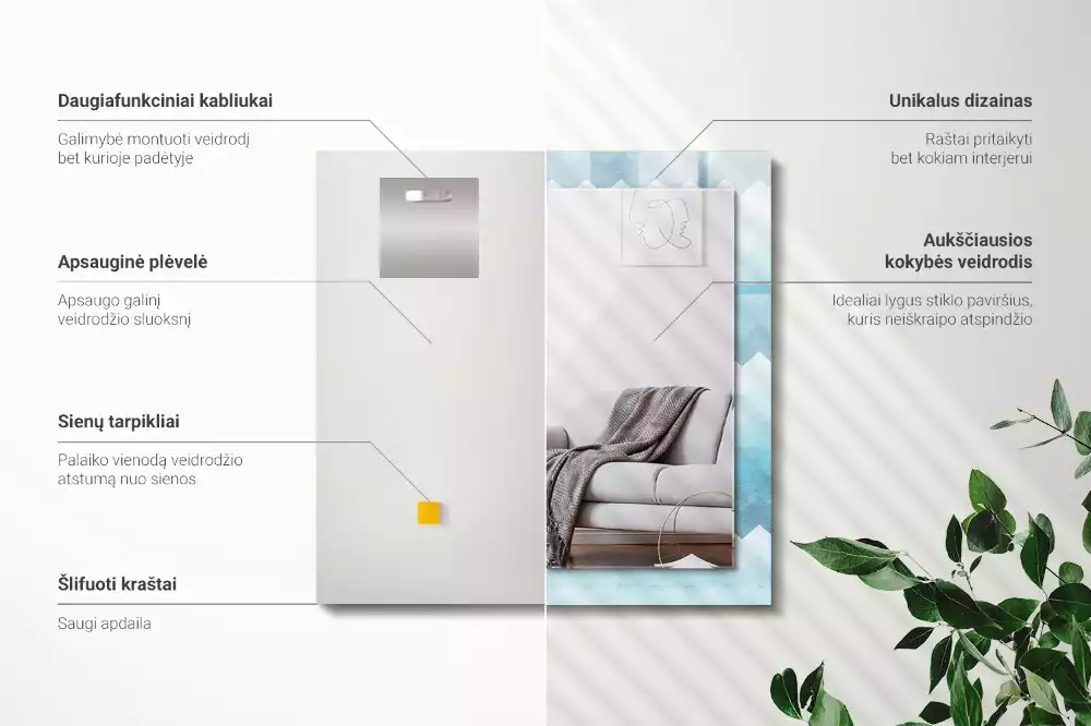 Oglindă dreptunghiulară cu ramă cu imprimeu gradient în zig-zag
