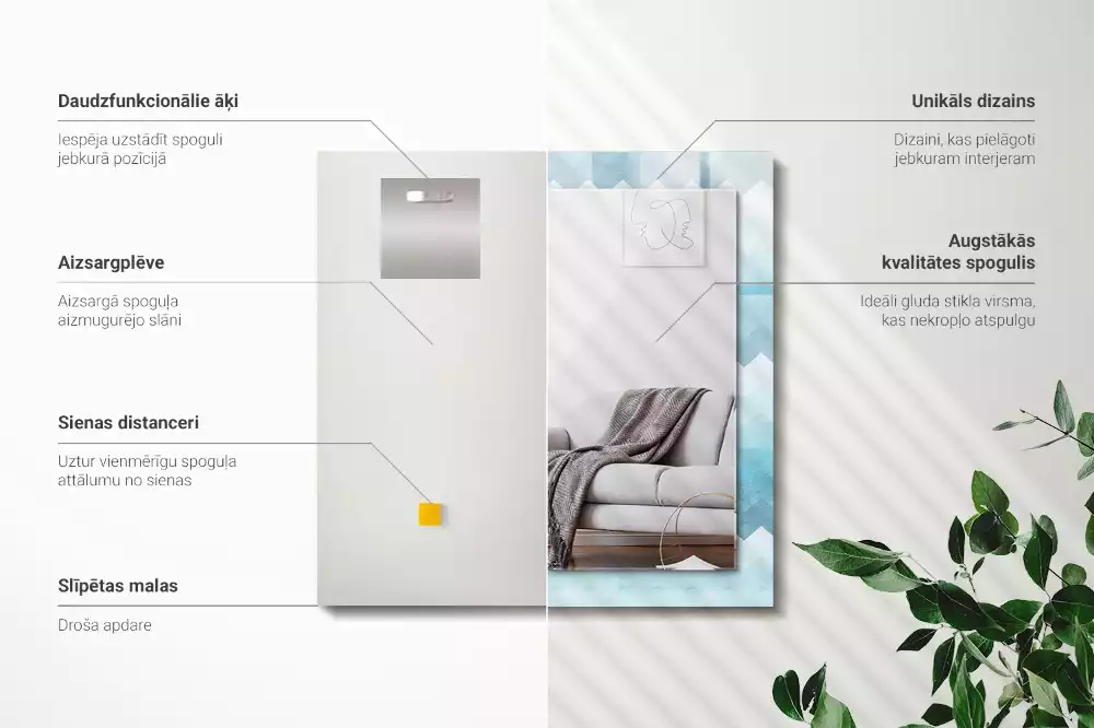 Oglindă dreptunghiulară cu ramă cu imprimeu gradient în zig-zag