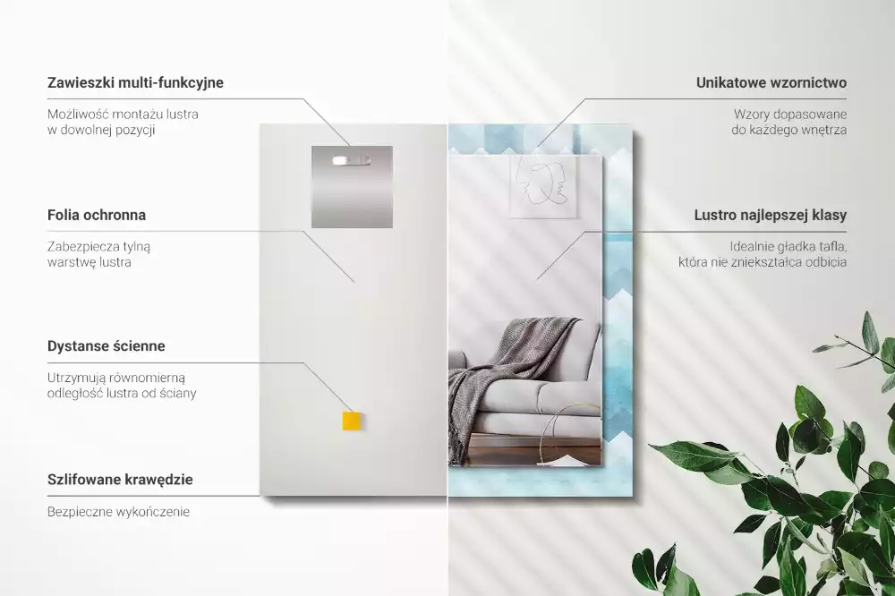 Oglindă dreptunghiulară cu ramă cu imprimeu gradient în zig-zag