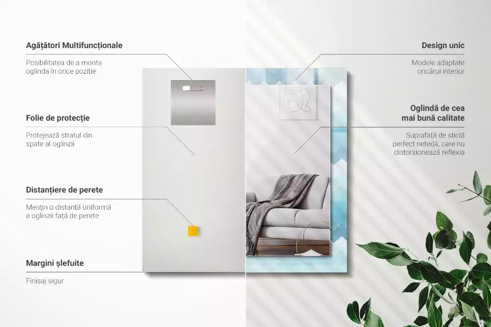 Oglindă dreptunghiulară cu ramă cu imprimeu gradient în zig-zag