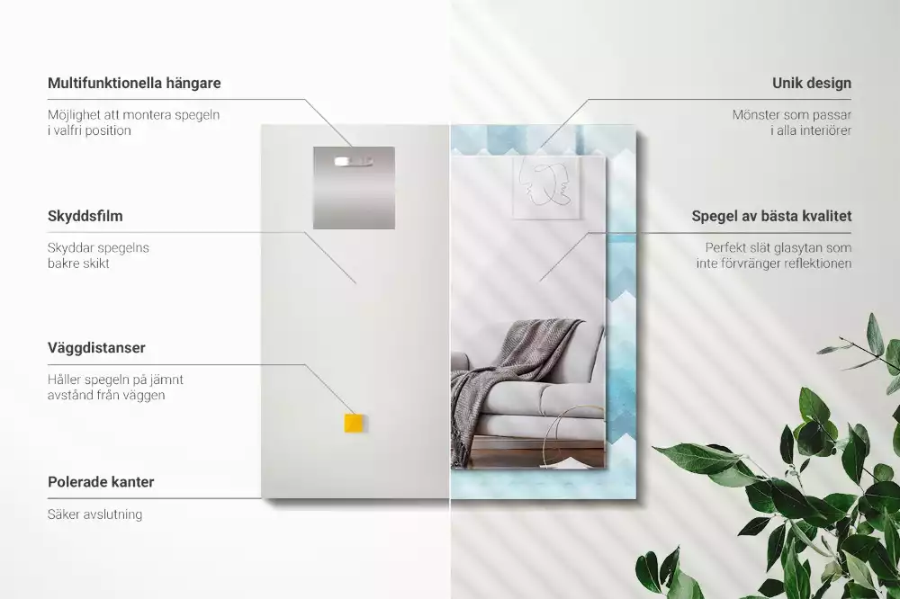 Oglindă dreptunghiulară cu ramă cu imprimeu gradient în zig-zag