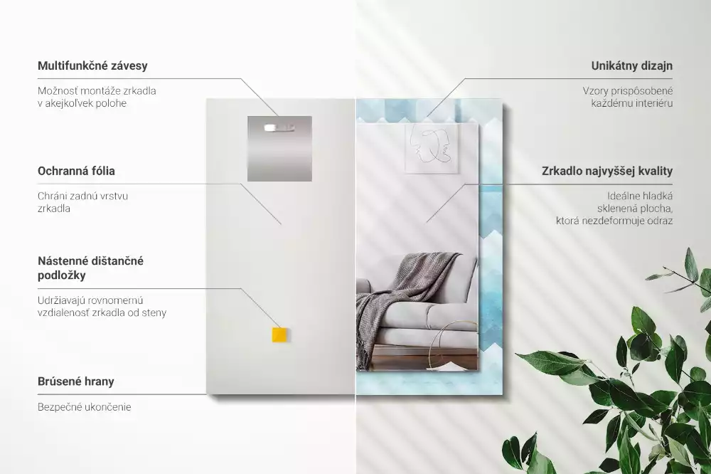 Oglindă dreptunghiulară cu ramă cu imprimeu gradient în zig-zag