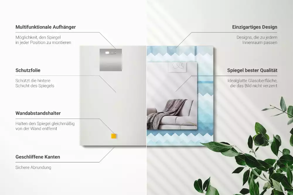 Oglindă dreptunghiulară cu ramă cu imprimeu gradient în zig-zag