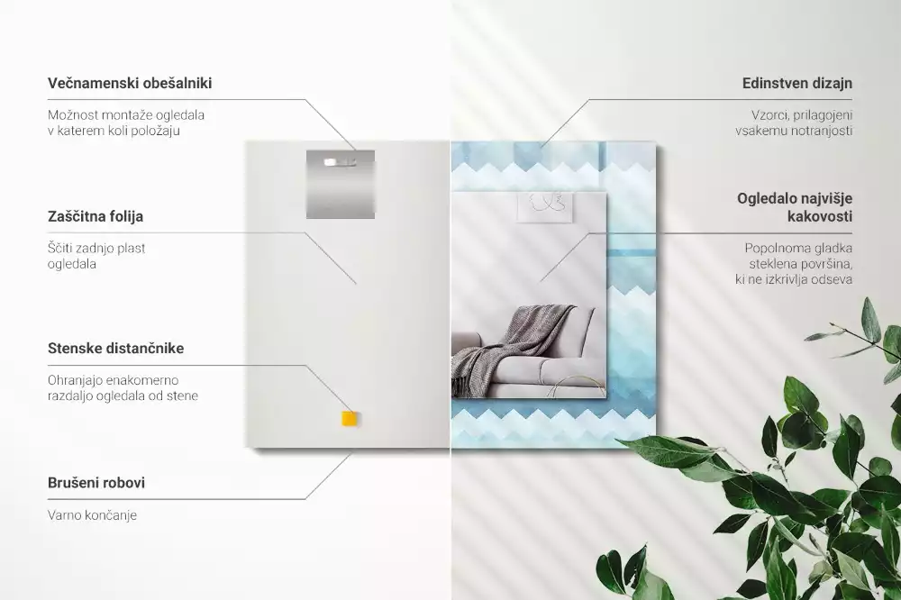 Oglindă dreptunghiulară cu ramă cu imprimeu gradient în zig-zag