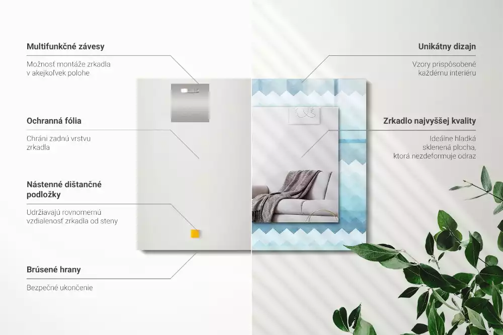 Oglindă dreptunghiulară cu ramă cu imprimeu gradient în zig-zag