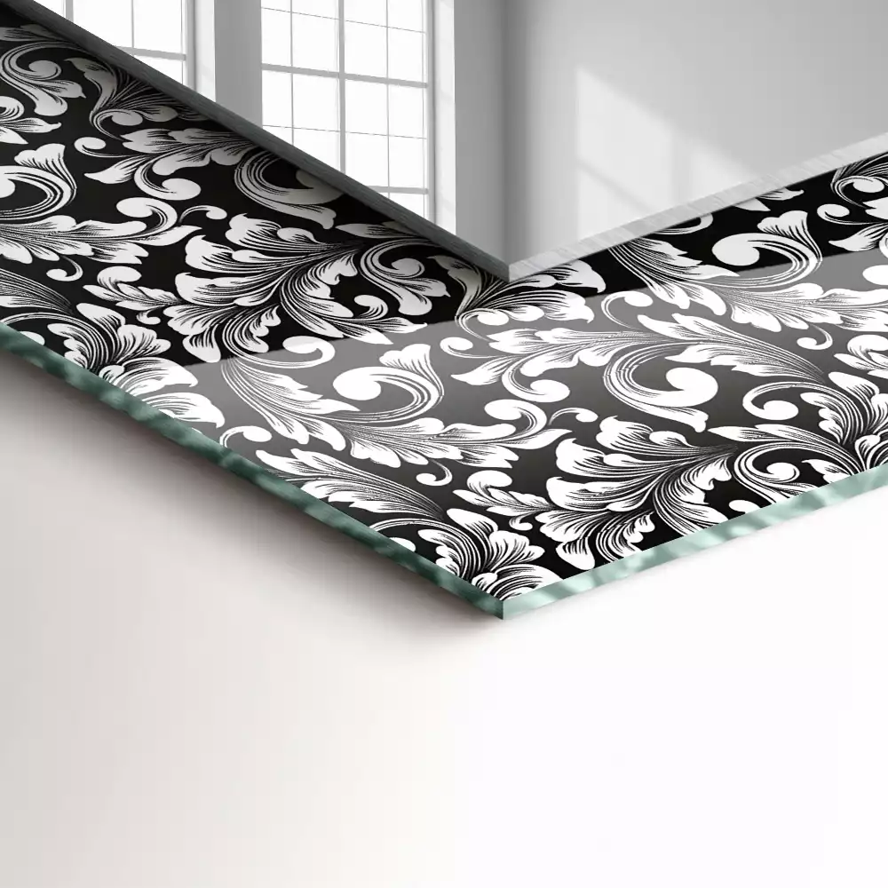 Oglindă dreptunghiulară cu decor alb-negru