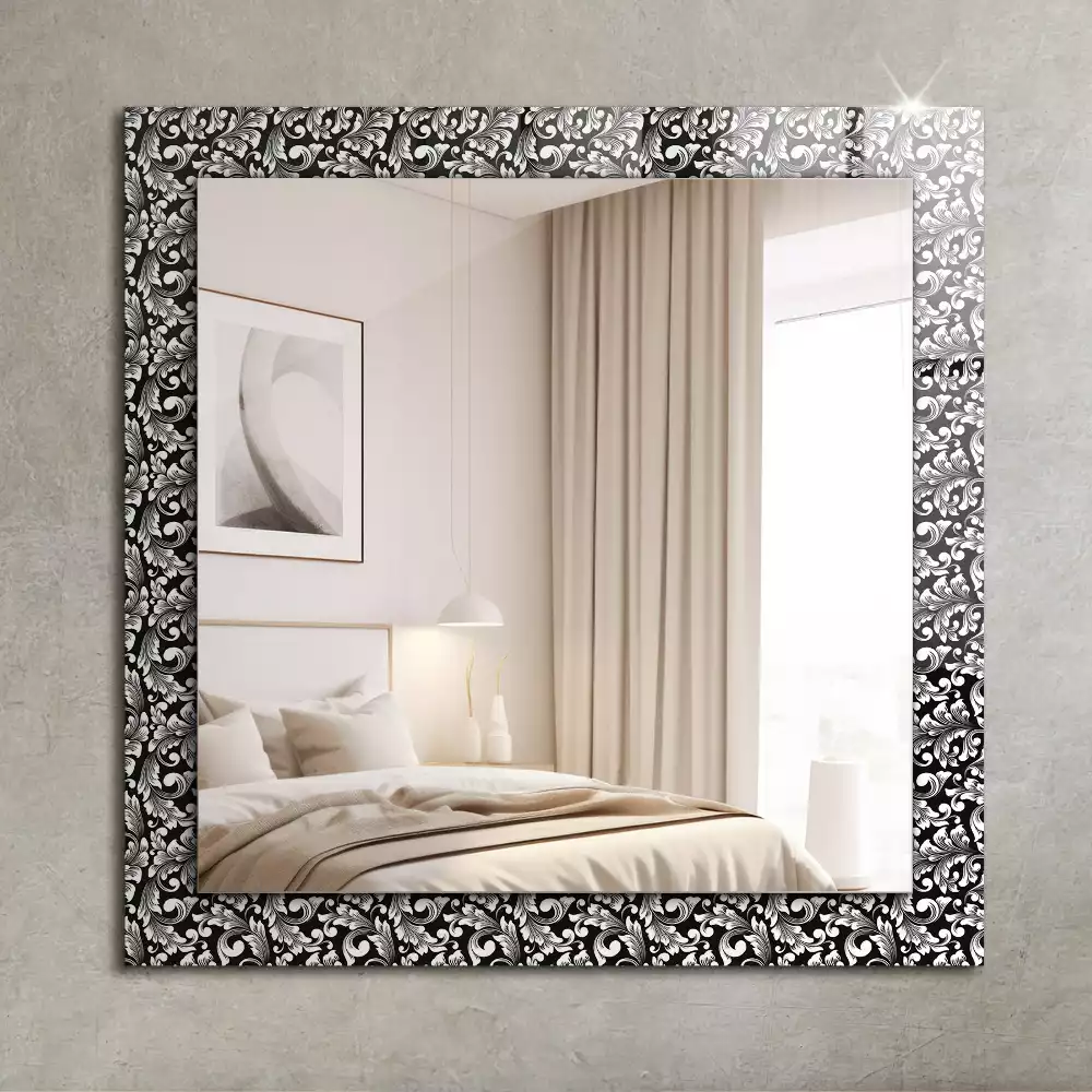 Oglindă dreptunghiulară cu decor alb-negru