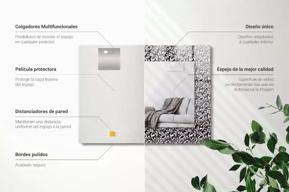 Oglindă dreptunghiulară cu decor alb-negru