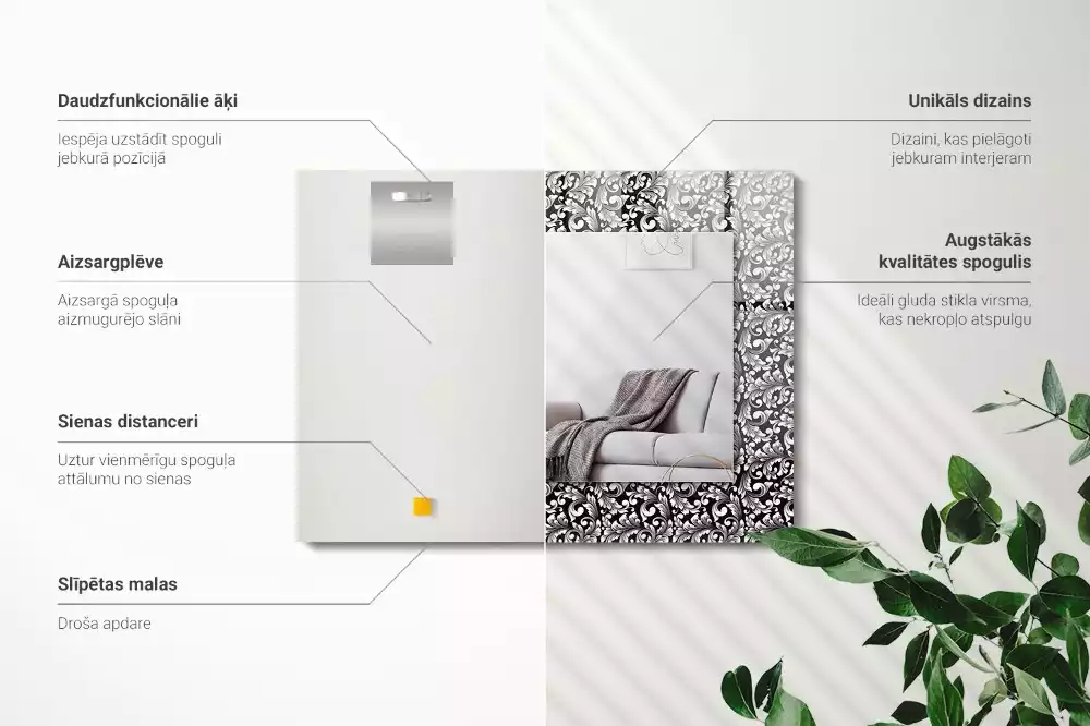 Oglindă dreptunghiulară cu decor alb-negru