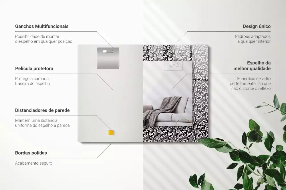 Oglindă dreptunghiulară cu decor alb-negru