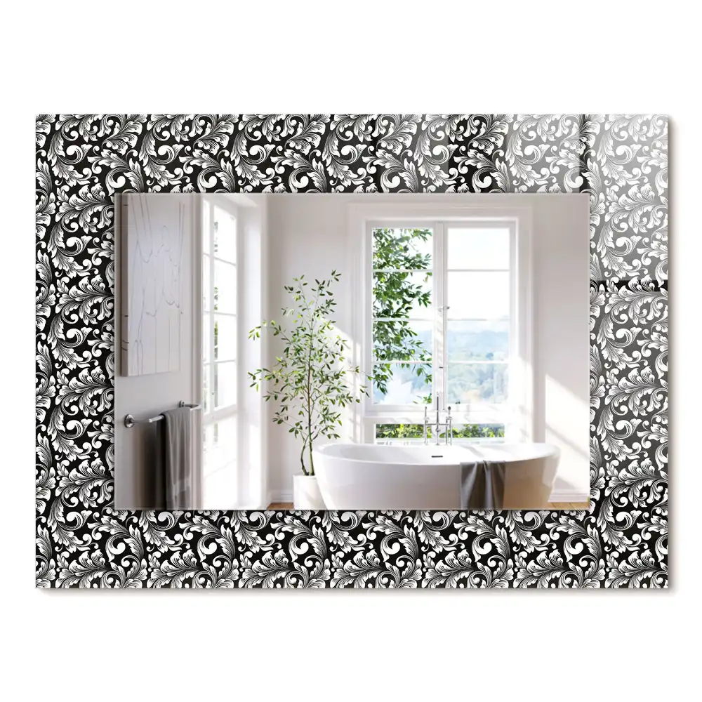 Oglindă dreptunghiulară cu decor alb-negru