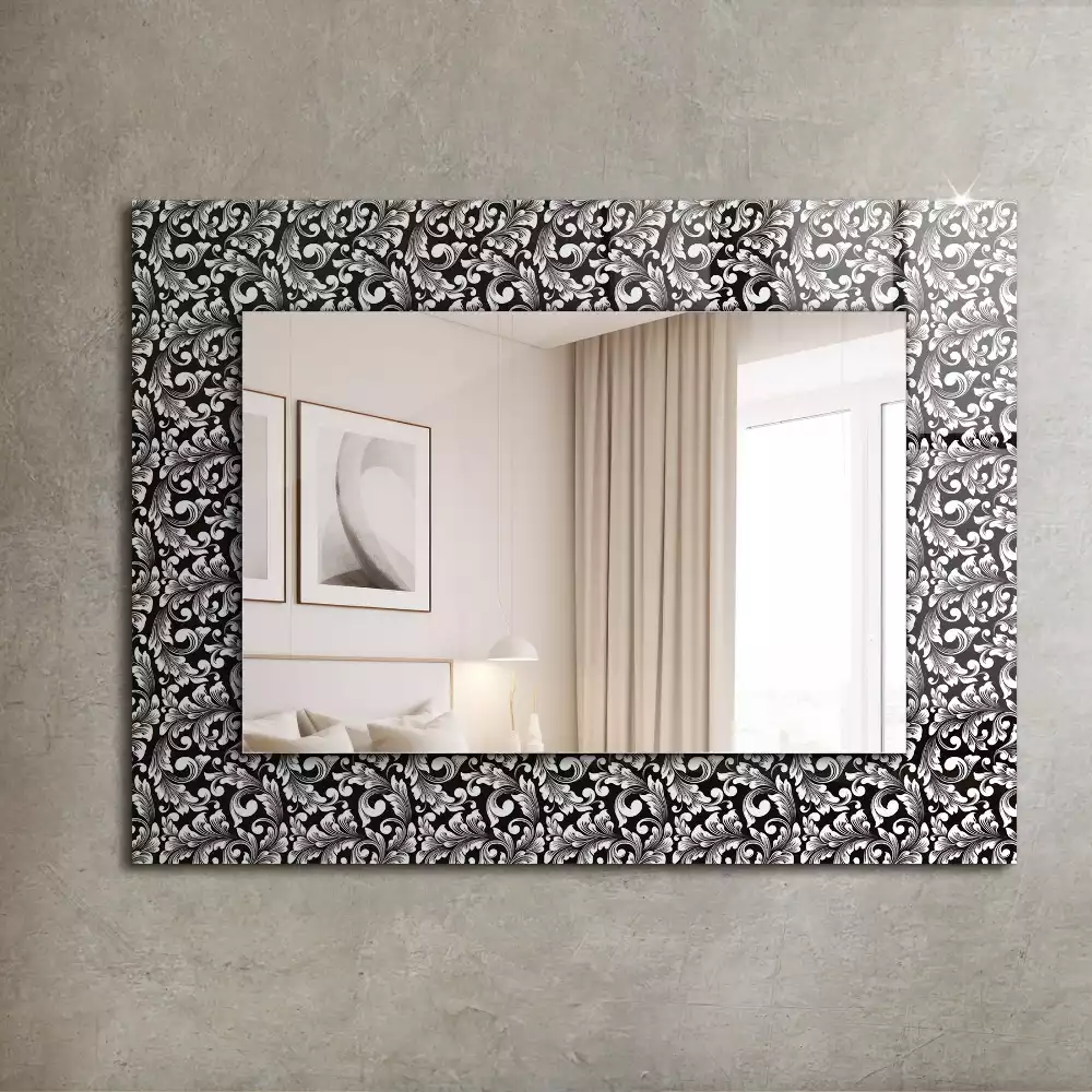 Oglindă dreptunghiulară cu decor alb-negru