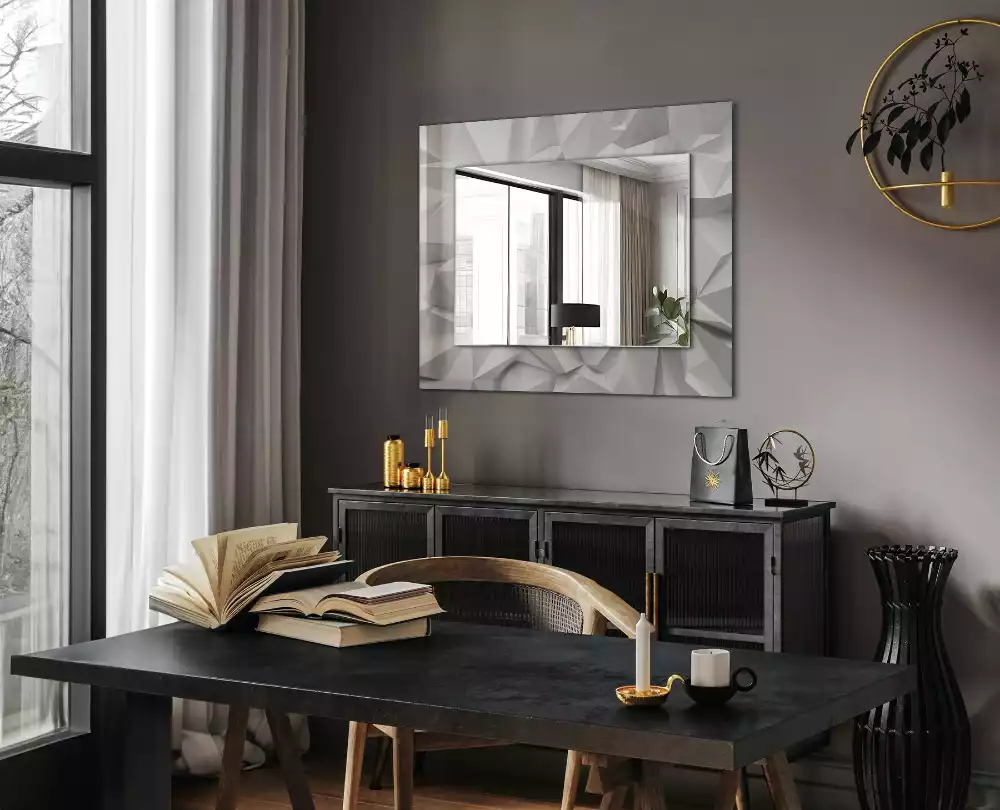 Oglindă dreptunghiulară decorativă de perete cu forme geometrice abstracte