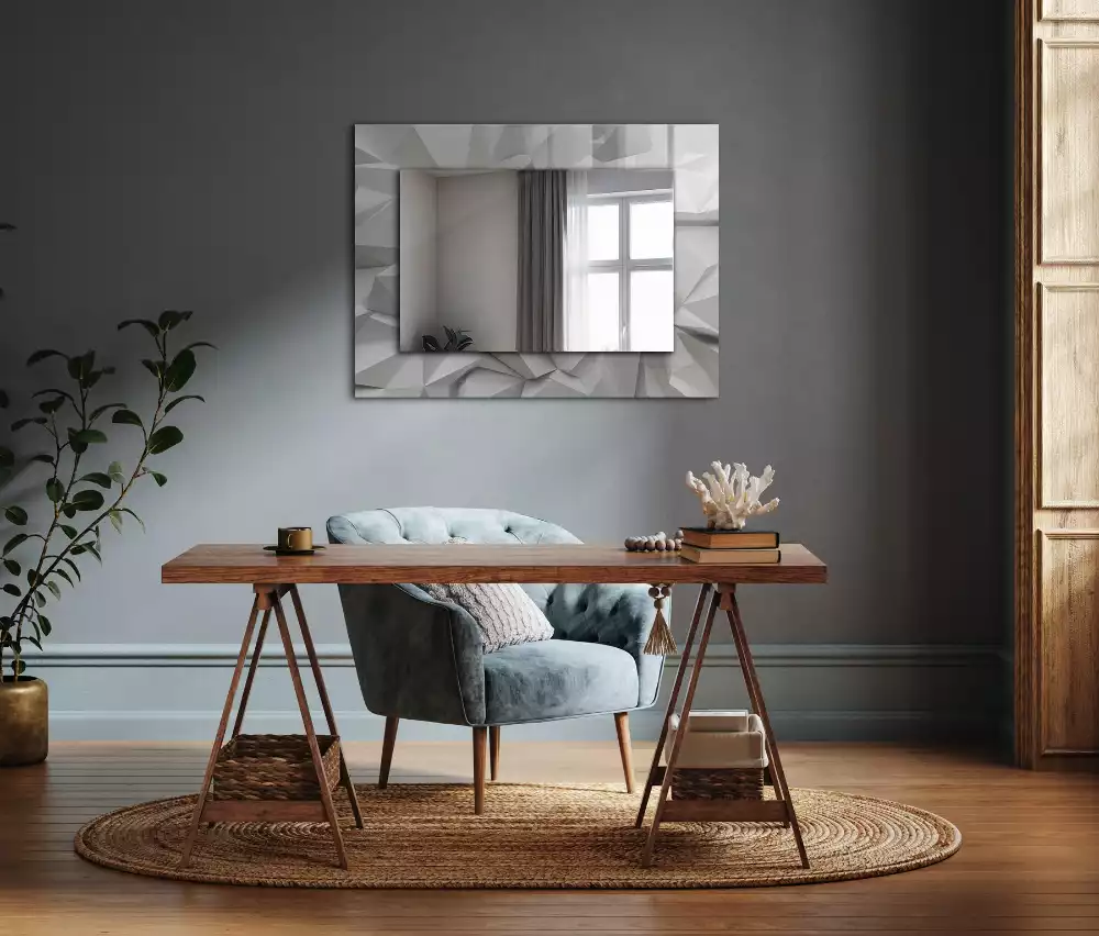 Oglindă dreptunghiulară decorativă de perete cu forme geometrice abstracte