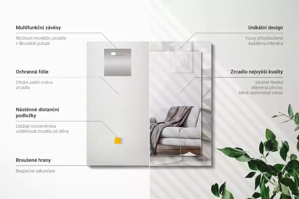 Oglindă dreptunghiulară decorativă de perete cu forme geometrice abstracte