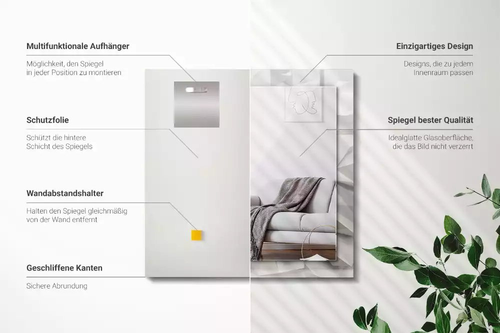 Oglindă dreptunghiulară decorativă de perete cu forme geometrice abstracte