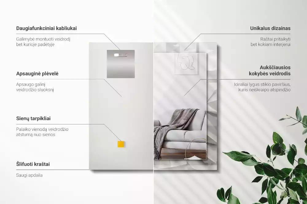 Oglindă dreptunghiulară decorativă de perete cu forme geometrice abstracte