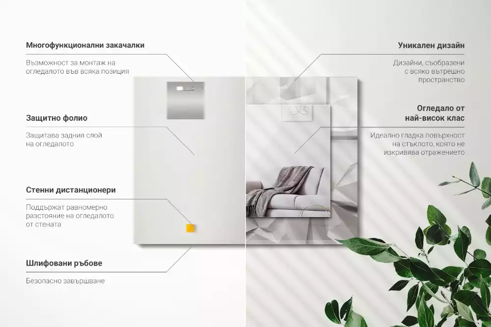 Oglindă dreptunghiulară decorativă de perete cu forme geometrice abstracte