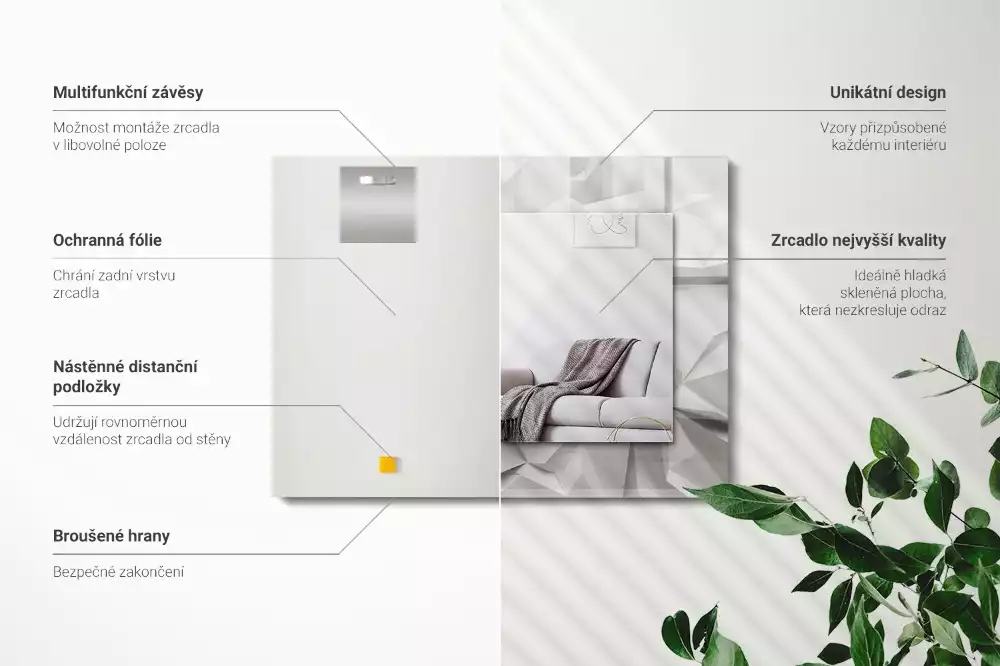 Oglindă dreptunghiulară decorativă de perete cu forme geometrice abstracte
