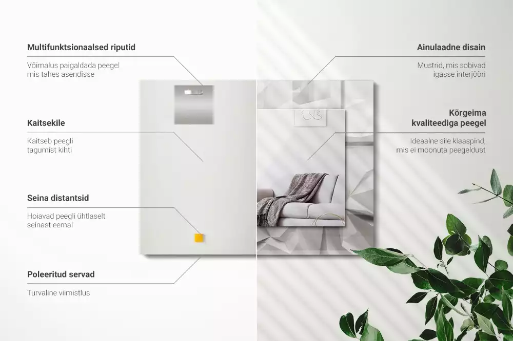 Oglindă dreptunghiulară decorativă de perete cu forme geometrice abstracte