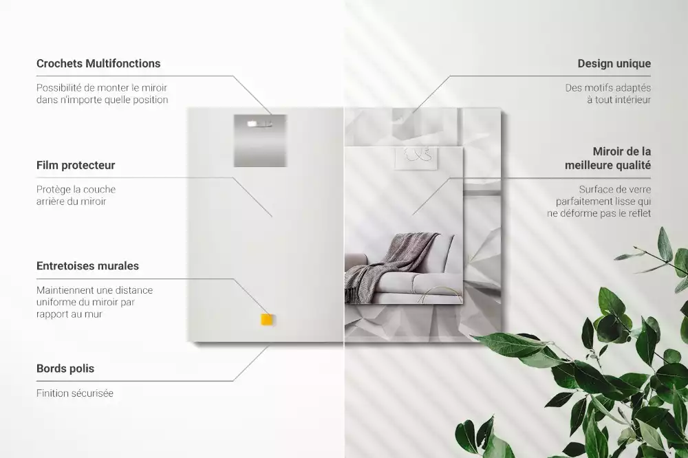 Oglindă dreptunghiulară decorativă de perete cu forme geometrice abstracte