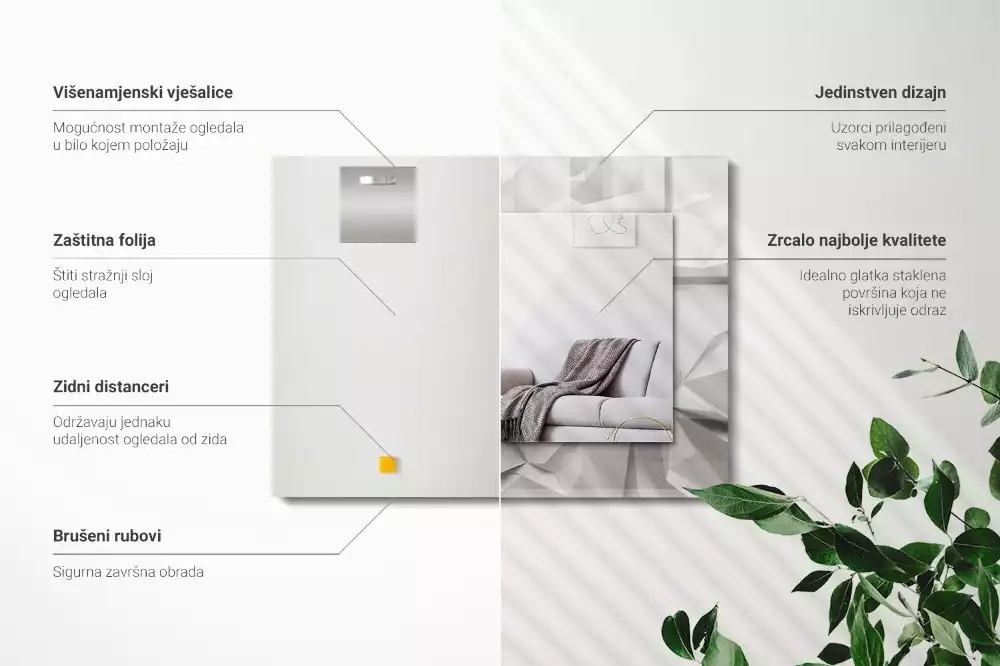 Oglindă dreptunghiulară decorativă de perete cu forme geometrice abstracte