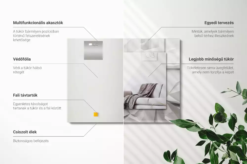Oglindă dreptunghiulară decorativă de perete cu forme geometrice abstracte