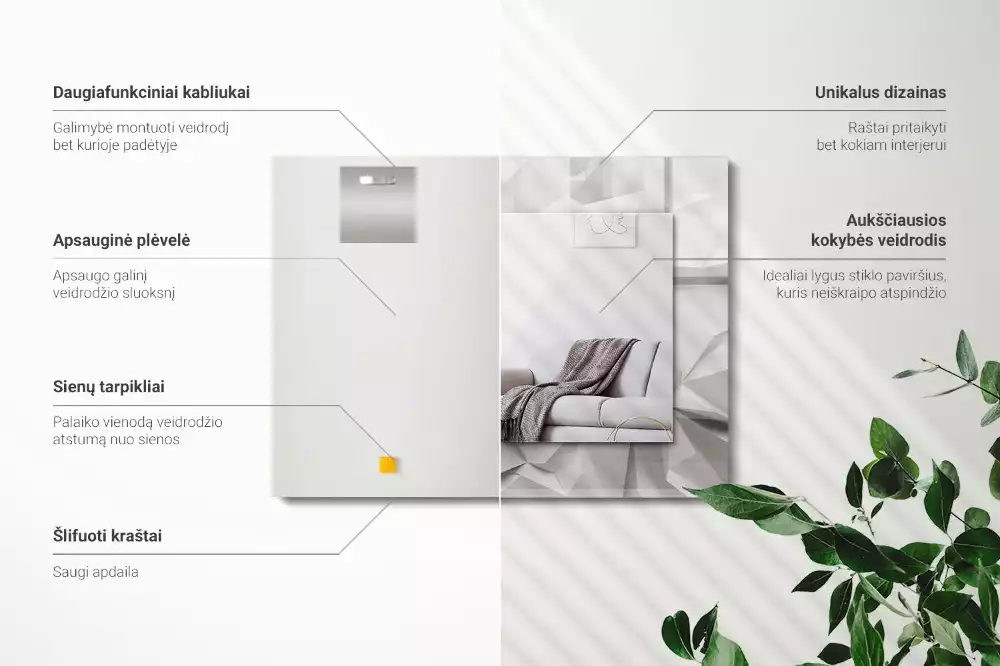Oglindă dreptunghiulară decorativă de perete cu forme geometrice abstracte