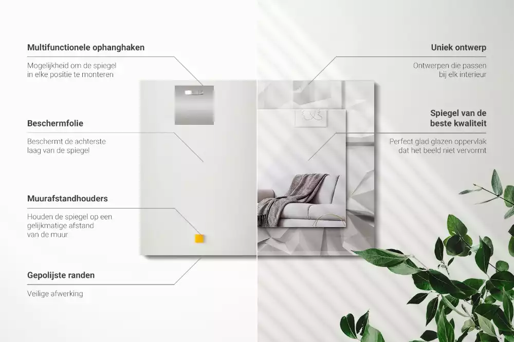 Oglindă dreptunghiulară decorativă de perete cu forme geometrice abstracte