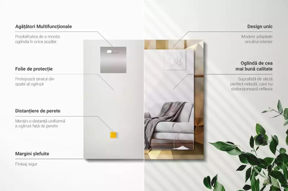 Oglindă dreptunghiulară cu imprimeu geometric