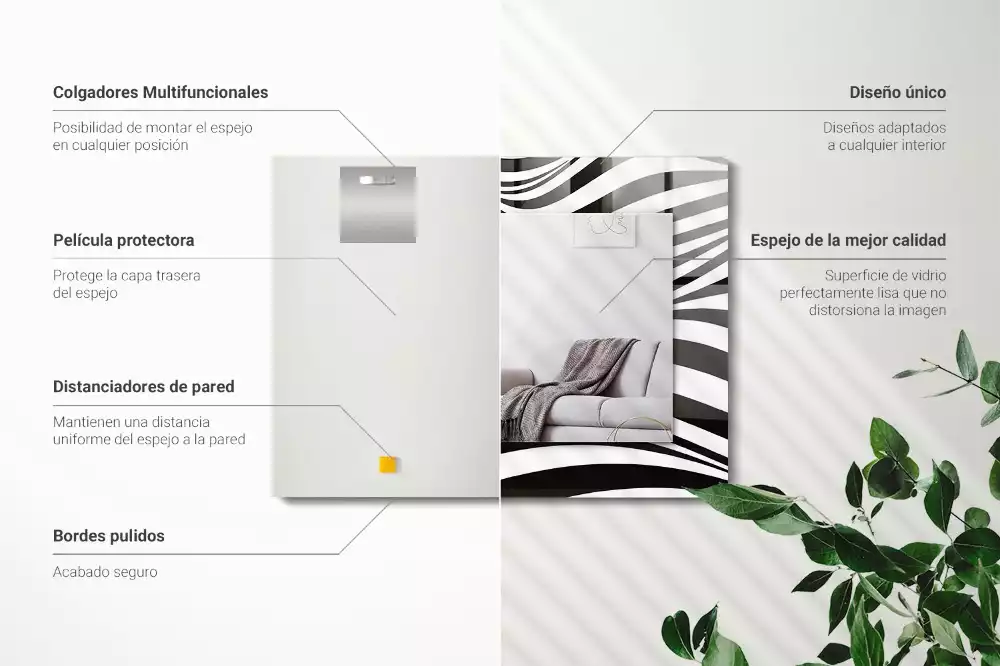 Oglindă dreptunghiulară cu ramă cu imprimeu valuri alb-negru