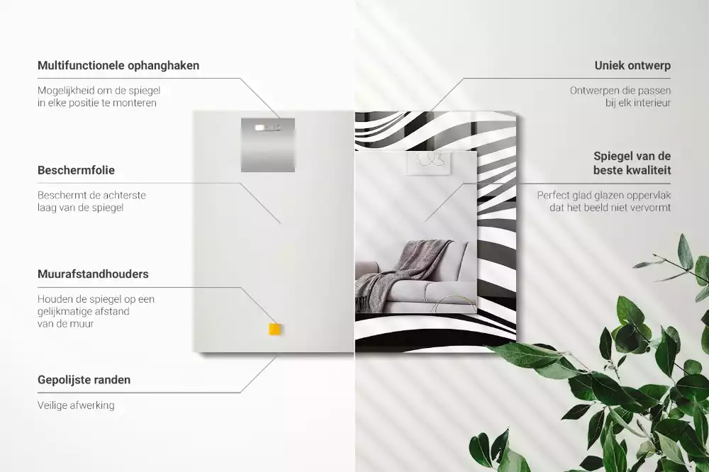 Oglindă dreptunghiulară cu ramă cu imprimeu valuri alb-negru