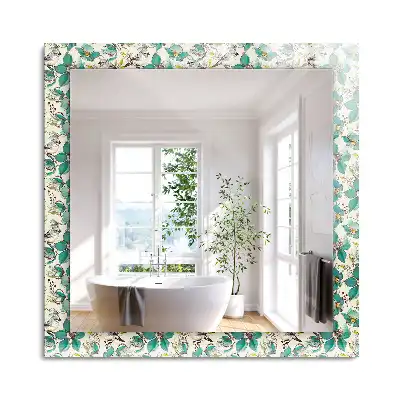 Oglindă dreptunghiulară cu decor cu păsări și flori
