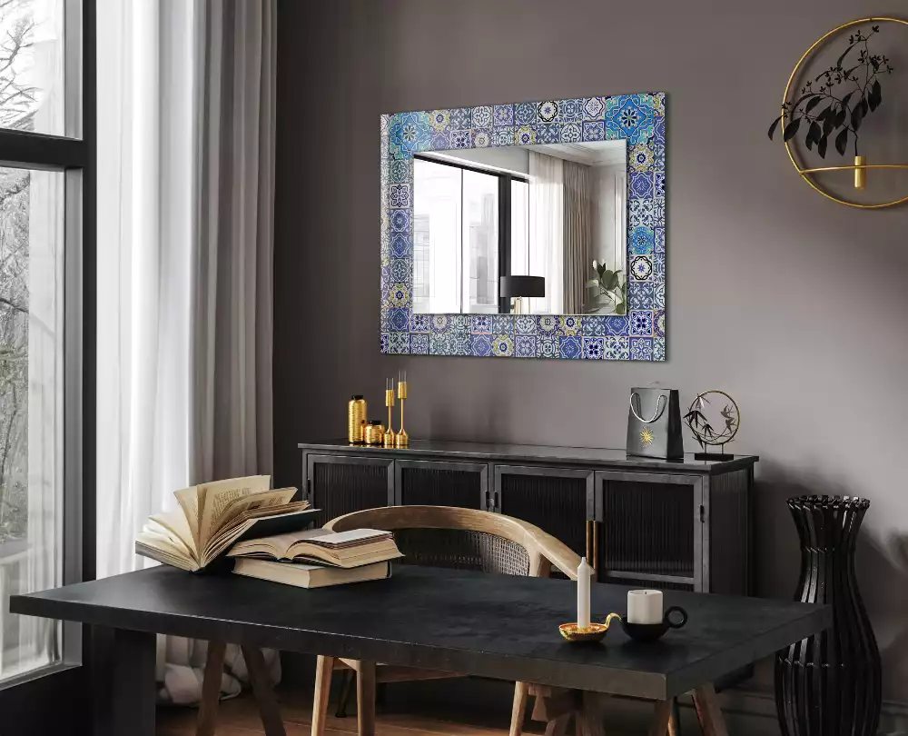 Oglindă decorativă de perete dreptunghiulară cu model marocan
