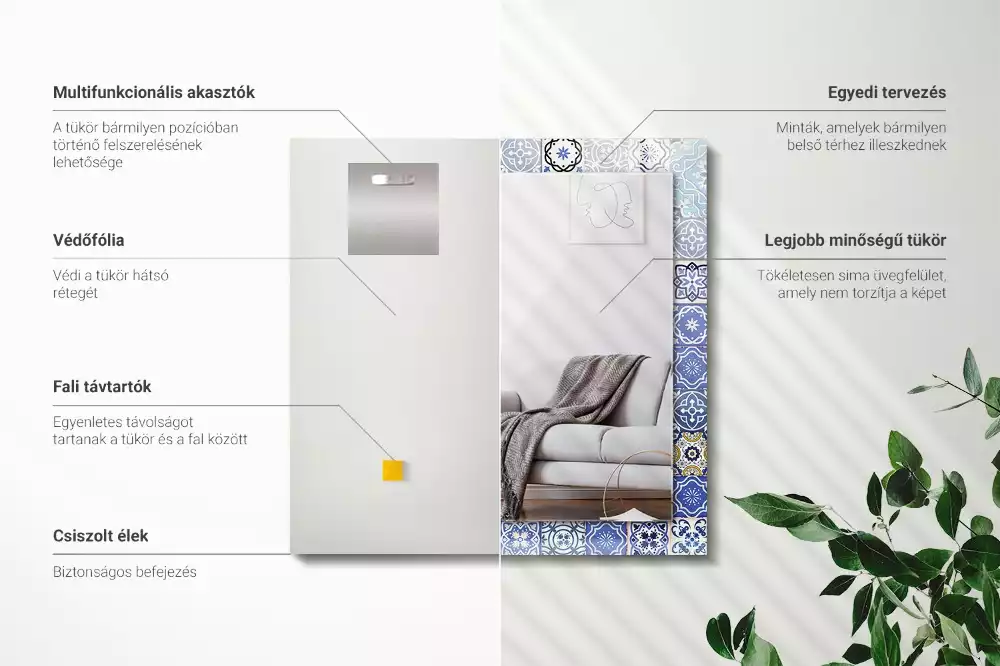 Oglindă decorativă de perete dreptunghiulară cu model marocan