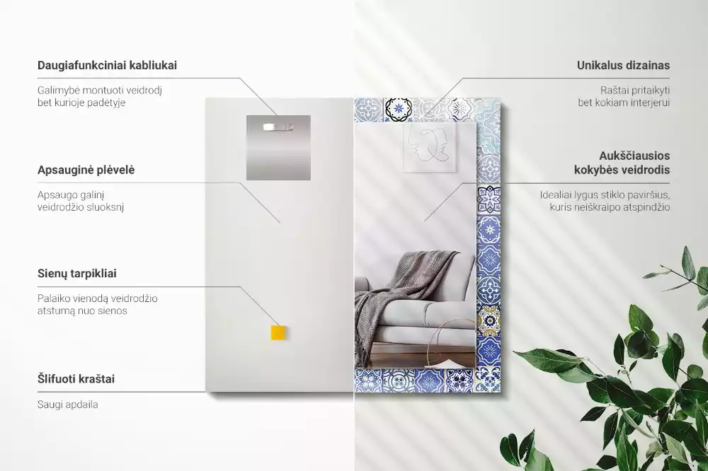 Oglindă decorativă de perete dreptunghiulară cu model marocan