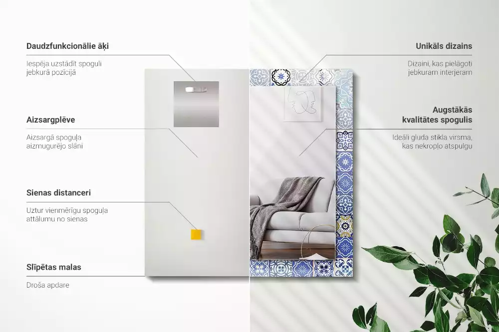 Oglindă decorativă de perete dreptunghiulară cu model marocan