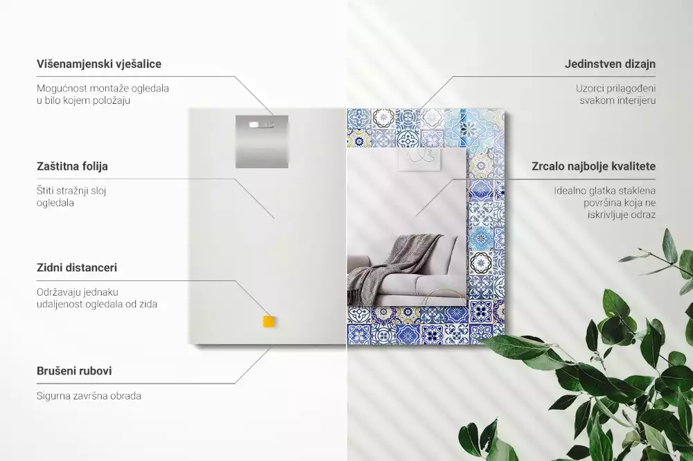 Oglindă decorativă de perete dreptunghiulară cu model marocan