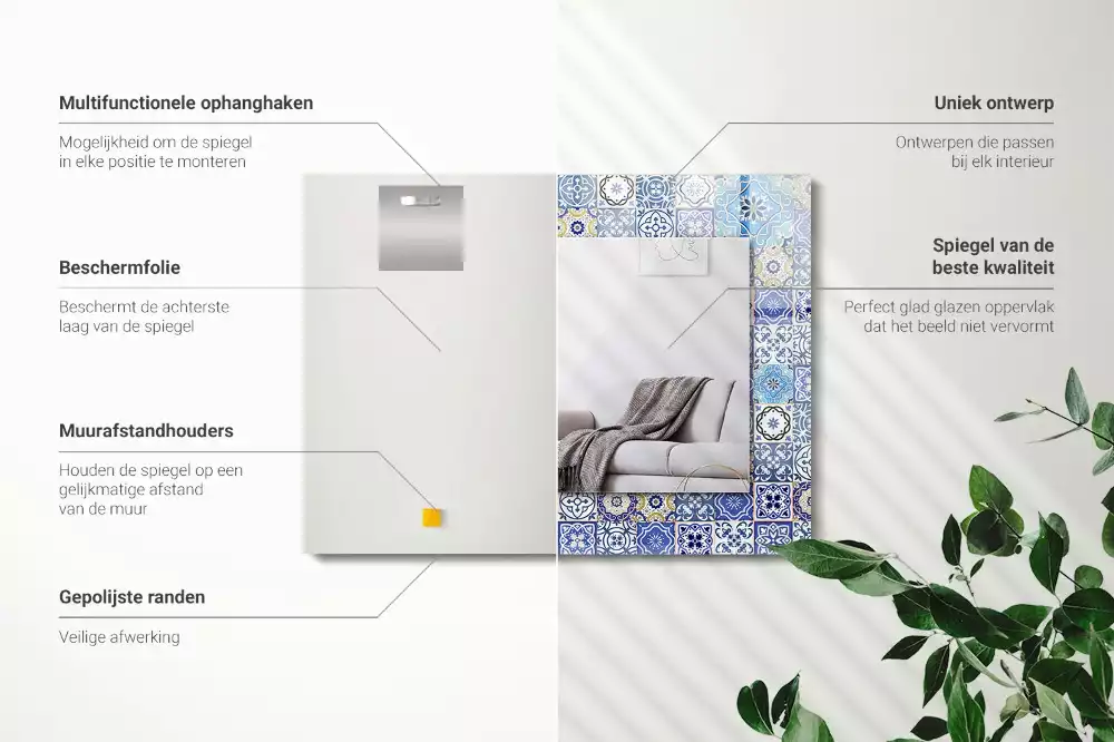 Oglindă decorativă de perete dreptunghiulară cu model marocan