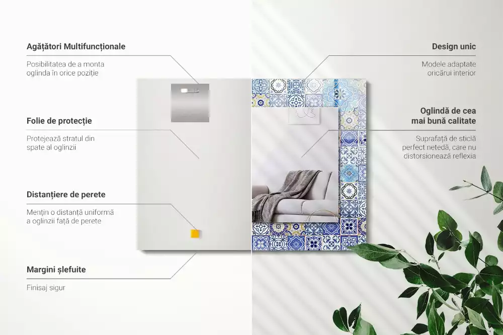 Oglindă decorativă de perete dreptunghiulară cu model marocan
