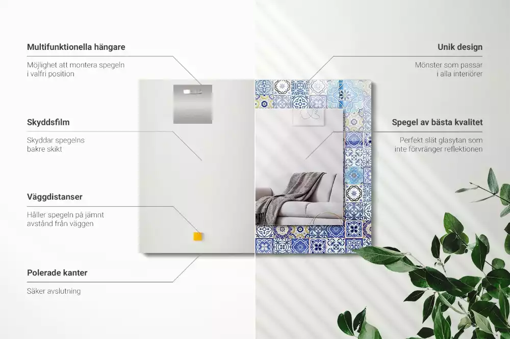 Oglindă decorativă de perete dreptunghiulară cu model marocan