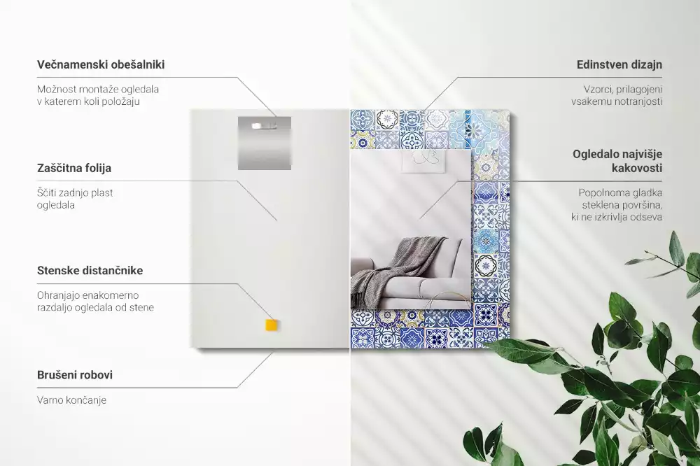 Oglindă decorativă de perete dreptunghiulară cu model marocan