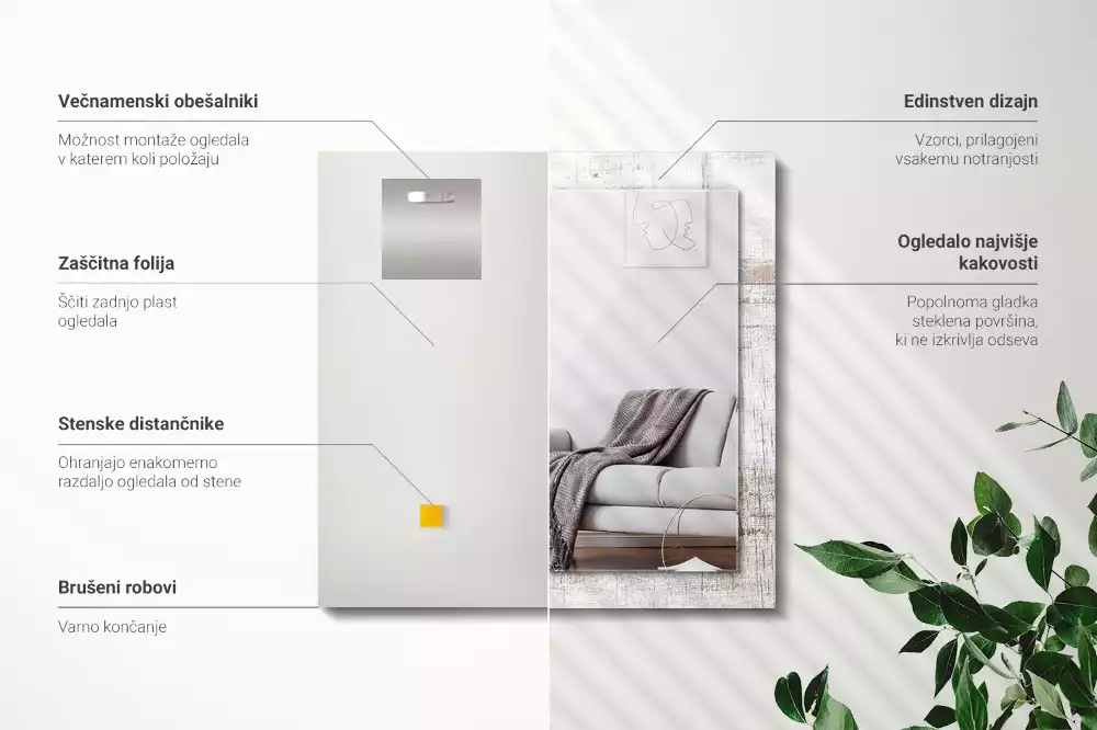 Oglindă dreptunghiulară cu imprimeu lemn vechi