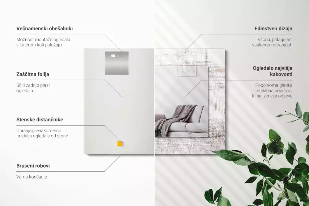 Oglindă dreptunghiulară cu imprimeu lemn vechi