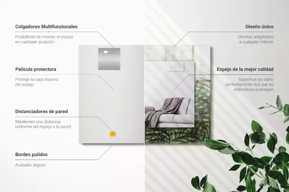 Oglindă dreptunghiulară cu ramă imprimată cu frunze de ferigă verzi