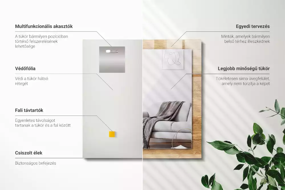 Oglindă dreptunghiulară din lemn cu ramă decorativă